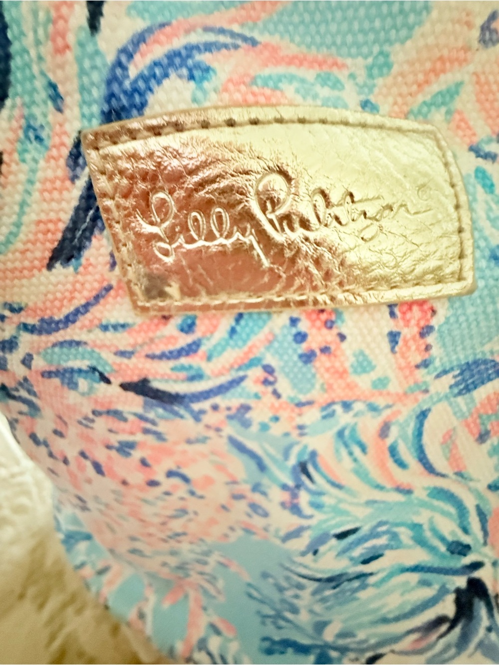 Lilly Pulitzer New Pastel Floral Tote Bag with Basket Bottom- Light Blue & Pink